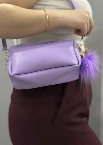 Püsküllü Mor Deri Kadın Çanta - Görsel 3