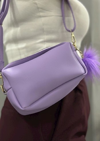Püsküllü Mor Deri Kadın Çanta - Görsel 4