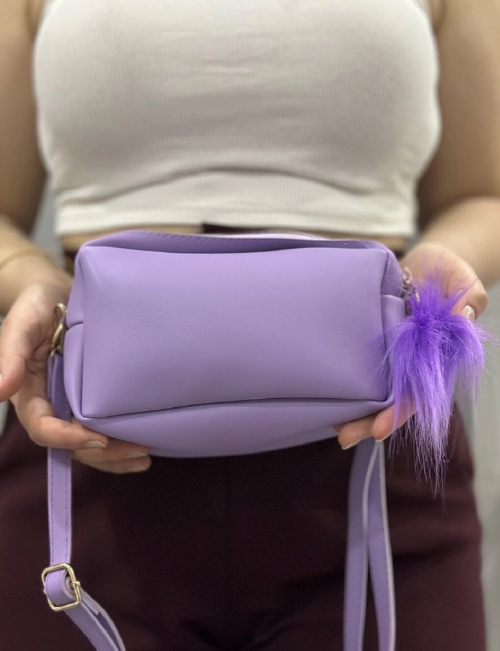 Püsküllü Mor Deri Kadın Çanta - Görsel 2