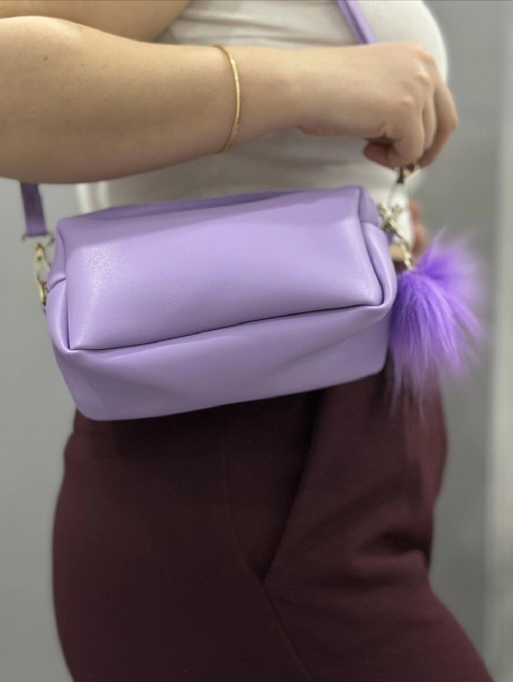 Püsküllü Mor Deri Kadın Çanta - Görsel 3