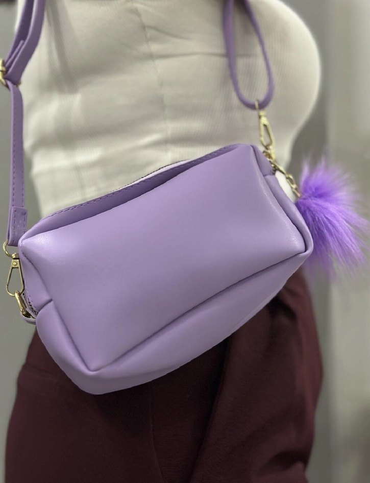 Püsküllü Mor Deri Kadın Çanta - Görsel 4