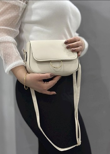 Beyaz Deri Kadın Omuz Çantası - Görsel 3