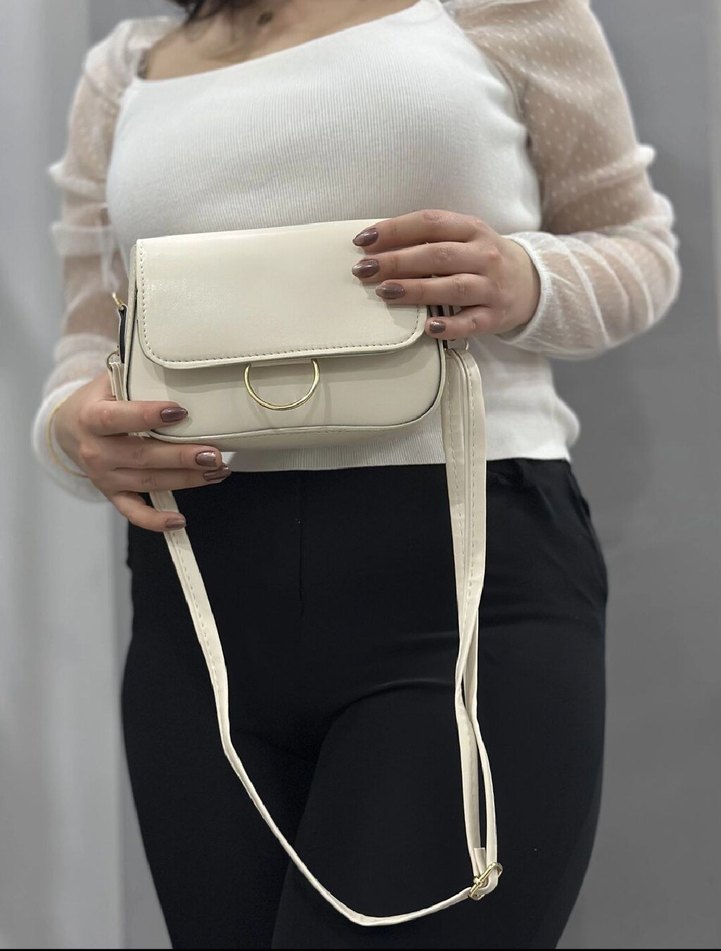 Beyaz Deri Kadın Omuz Çantası - Görsel 2