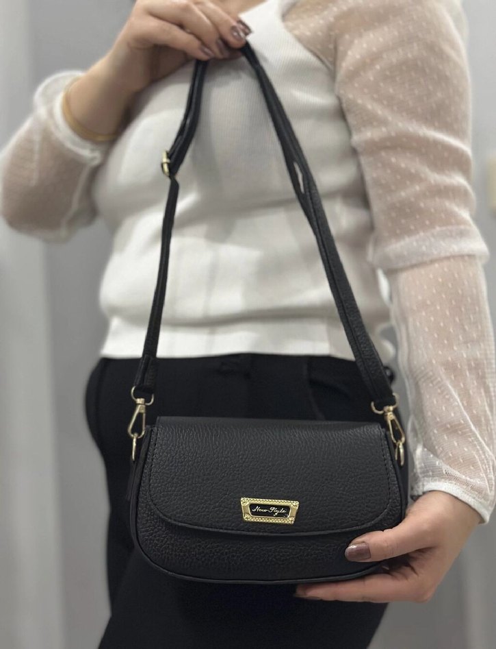 Siyah Deri Kadın Omuz Çantası - Görsel 2