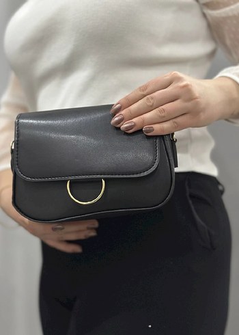 Siyah Deri Tokalı Kadın Çanta - Görsel 3