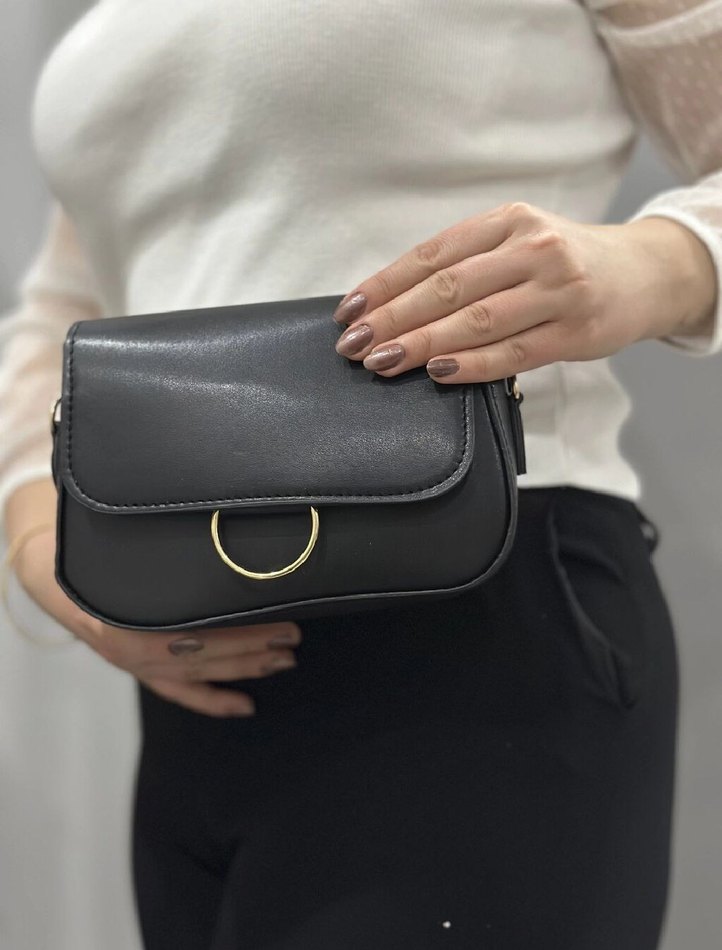 Siyah Deri Tokalı Kadın Çanta - Görsel 3