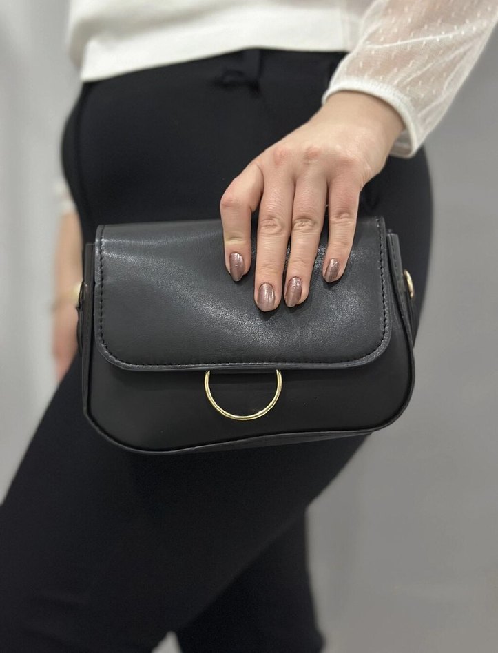 Siyah Deri Tokalı Kadın Çanta - Görsel 2