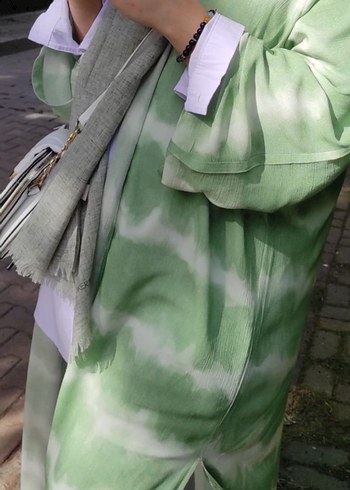 l Beden Yeşil Bağlamalı Pamuklu Uzun Elbise kimono