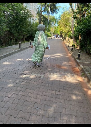 Yeşil Bağlamalı Pamuklu Uzun Elbise kimono