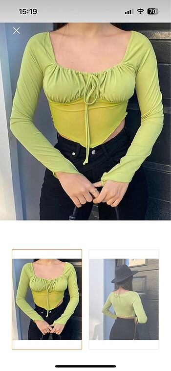 Asimetrik kesim tül detaylı parmak geçmeli crop