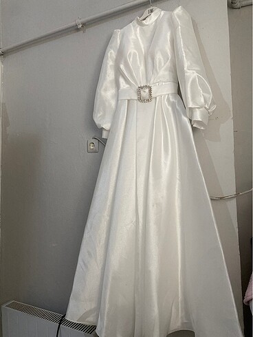 Beyaz saten abiye nikah - Görsel 4