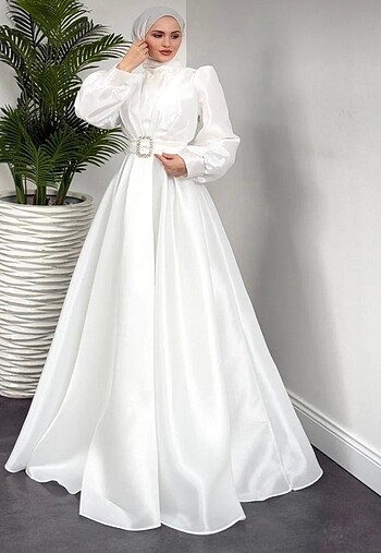 Beyaz saten abiye nikah - Görsel 6