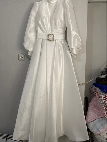 Beyaz saten abiye nikah - Görsel 2