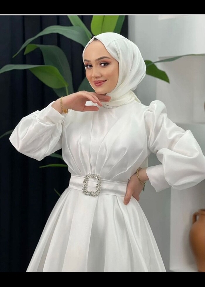 Beyaz saten abiye nikah - Görsel 3