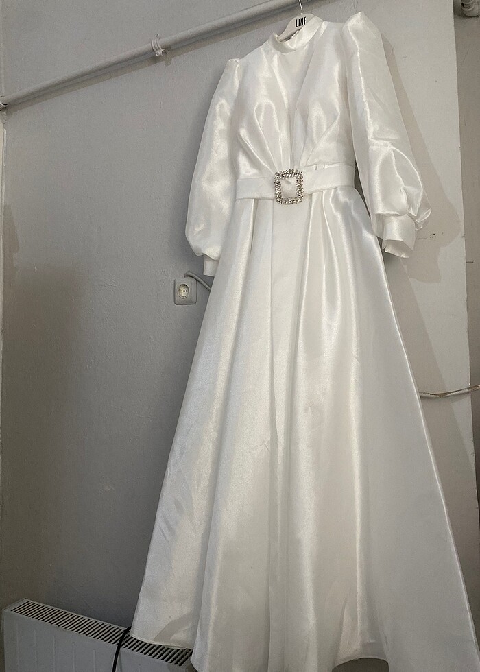 Beyaz saten abiye nikah - Görsel 4