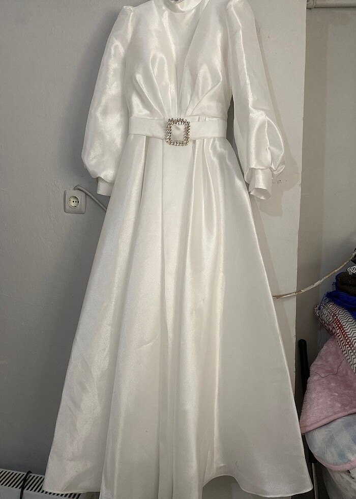 Beyaz saten abiye nikah - Görsel 2