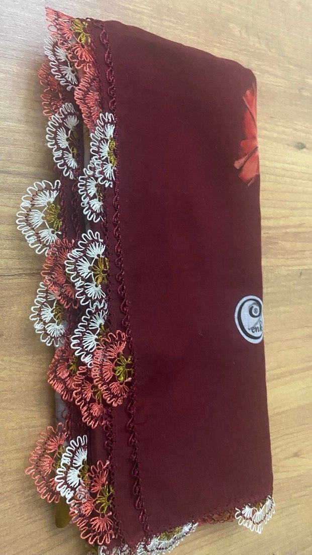 Dantel Detaylı Bordo Kadın Yazma - Görsel 2