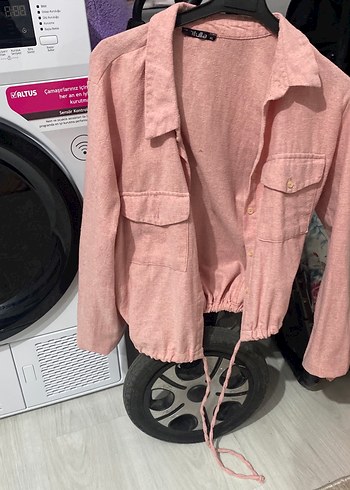 Pembe Düğmeli Uzun Kollu Kadın Gömlek - Görsel 3