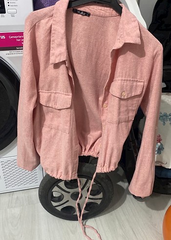 Pembe Düğmeli Uzun Kollu Kadın Gömlek - Görsel 2