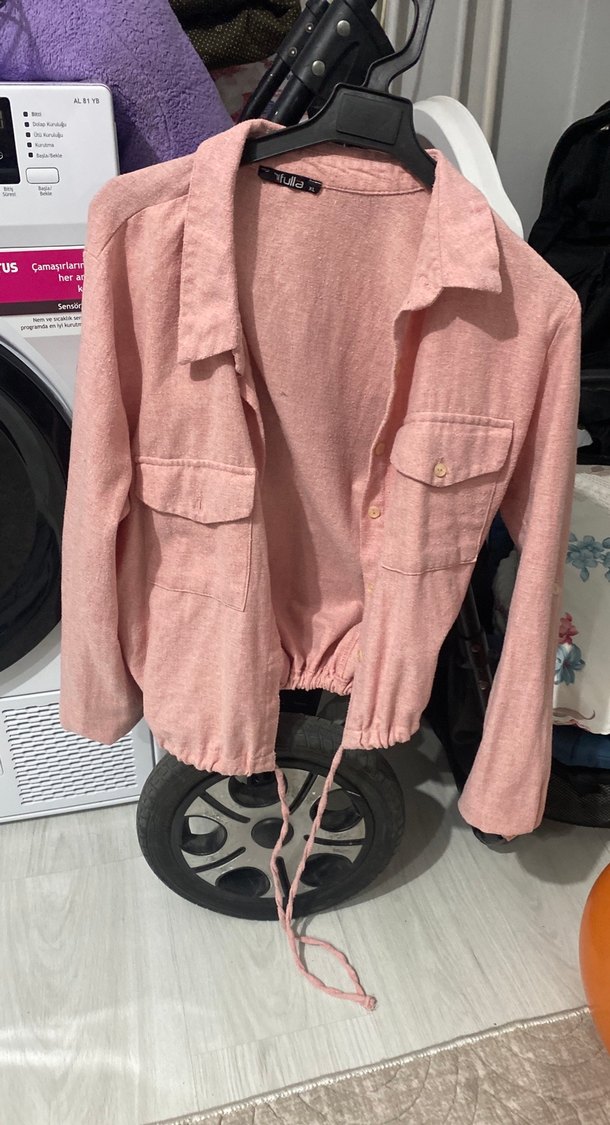 Pembe Düğmeli Uzun Kollu Kadın Gömlek - Görsel 2