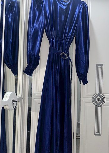 Parlak Lacivert Uzun Kollu Kadın Elbise - Görsel 2