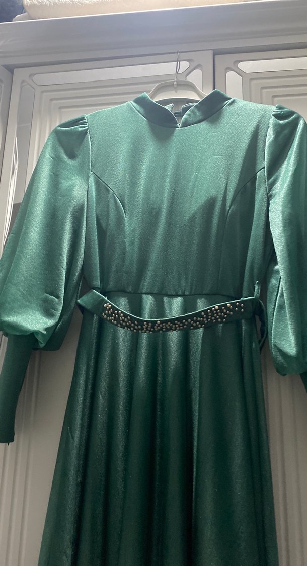 Yeşil Uzun Drapeli Kadın Abiye Elbise - Görsel 4