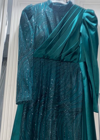 Yeşil Drapeli Uzun Kollu Abiye Elbise - Görsel 2