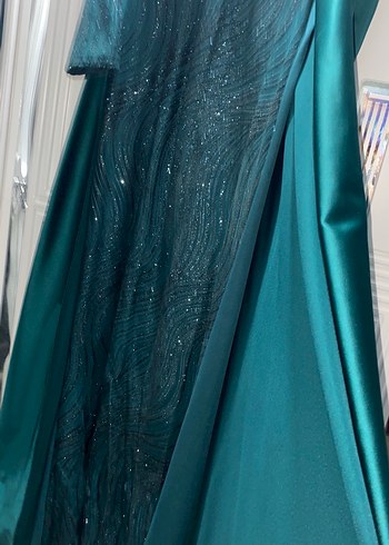 Yeşil Drapeli Uzun Kollu Abiye Elbise - Görsel 4