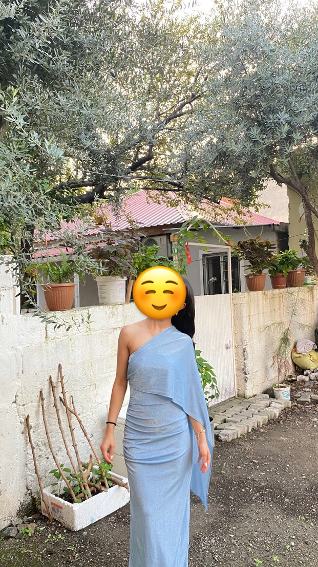 Mavi Drapeli Uzun Elbise - Görsel 2