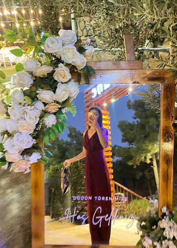 Bordo Drapeli Uzun Straplez Elbise - Görsel 3