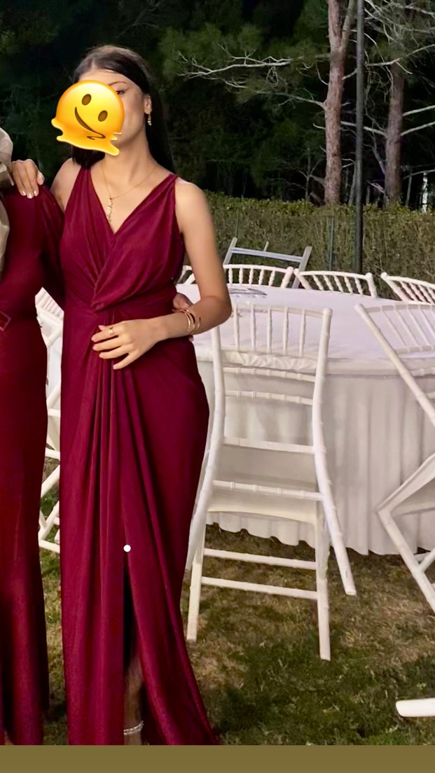 Bordo Drapeli Uzun Straplez Elbise - Görsel 2