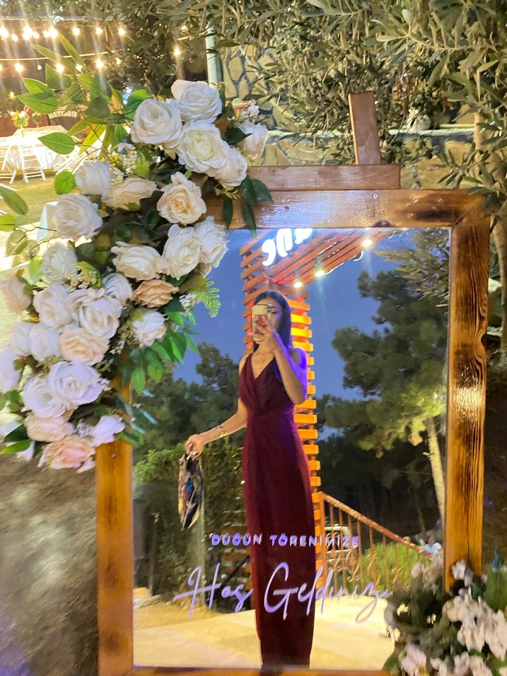 Bordo Drapeli Uzun Straplez Elbise - Görsel 3