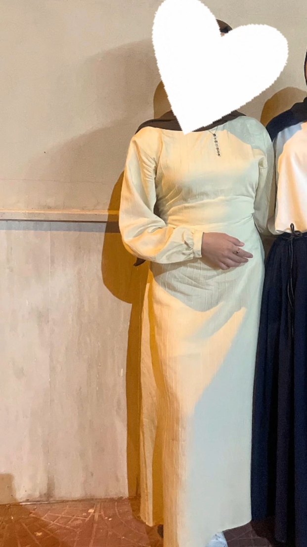 Bej Kemerli Uzun Keten Elbise - Görsel 2