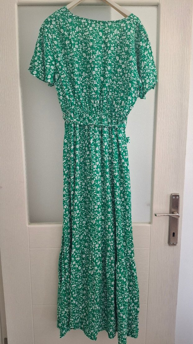 Yeşil Bohem V Yaka Uzun Elbise - Görsel 5