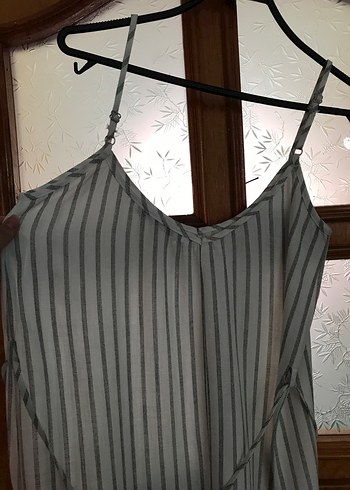 Gri Çizgili Tulum elbise - Görsel 4