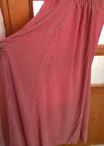 kırmızı Uzun Askılı Drapeli Elbise - Görsel 5