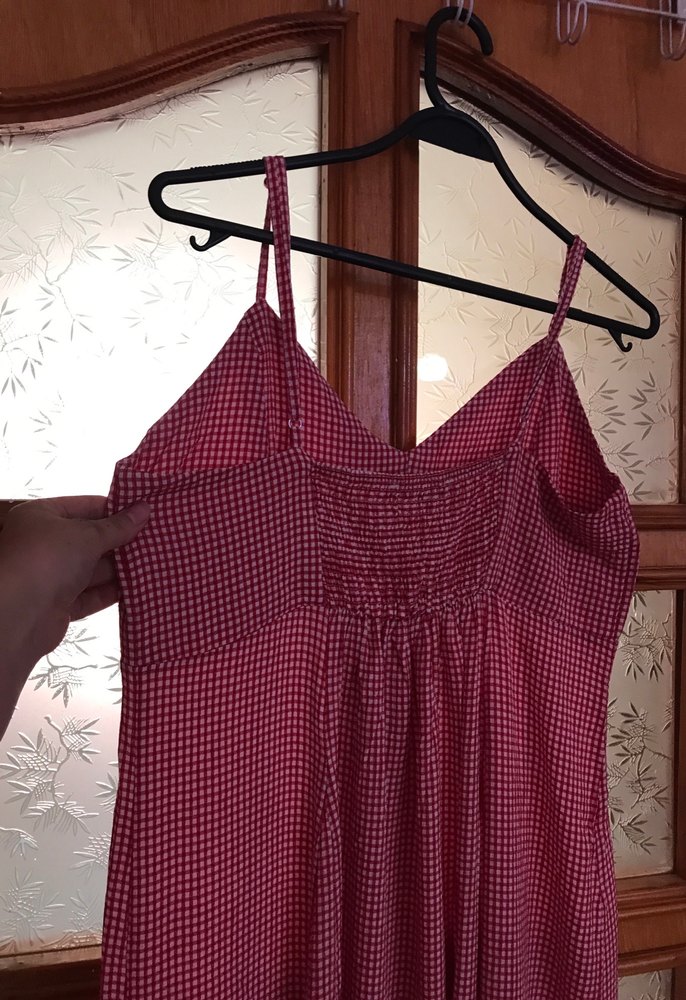 kırmızı Uzun Askılı Drapeli Elbise - Görsel 4