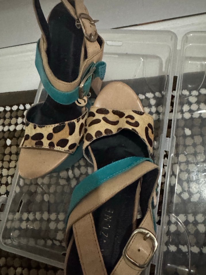 Tasarım Leopar Turkuaz Platform Topuklu Ayakkabı - Görsel 3