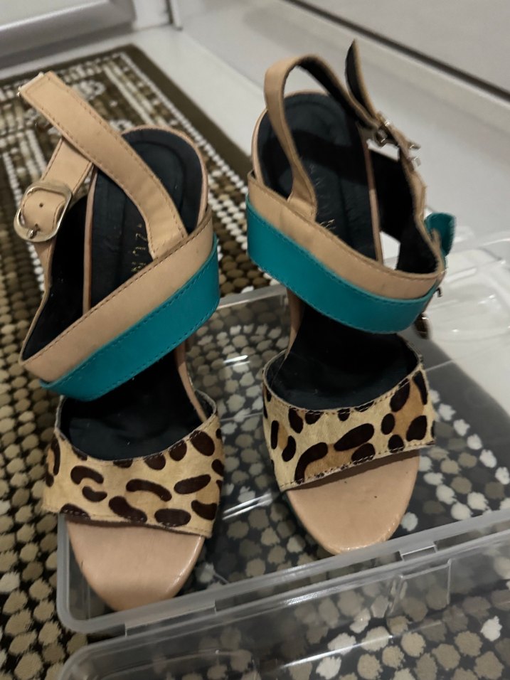 Tasarım Leopar Turkuaz Platform Topuklu Ayakkabı - Görsel 2