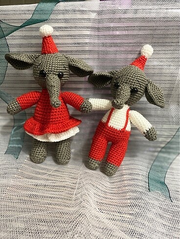  El Yapımı, Amigurumi Noel Bay ve Bayan Fil, Uyku Arkadaşı.
