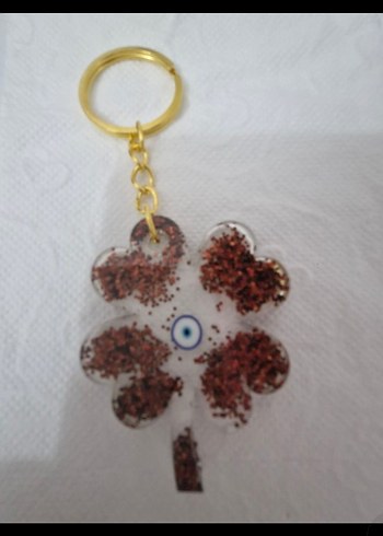 Altın Renkli Boncuklu Yonca Anahtarlık - Görsel 4