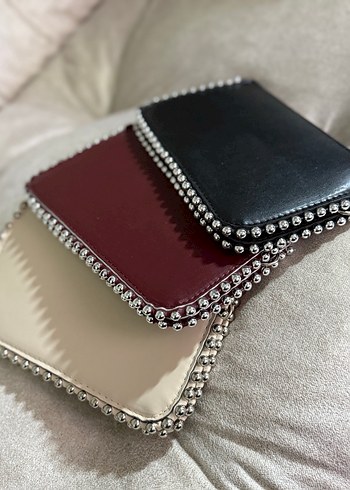 Askılı çanta İşlemeli Zincir Detaylı Deri Kadın Clutch - Görsel 2