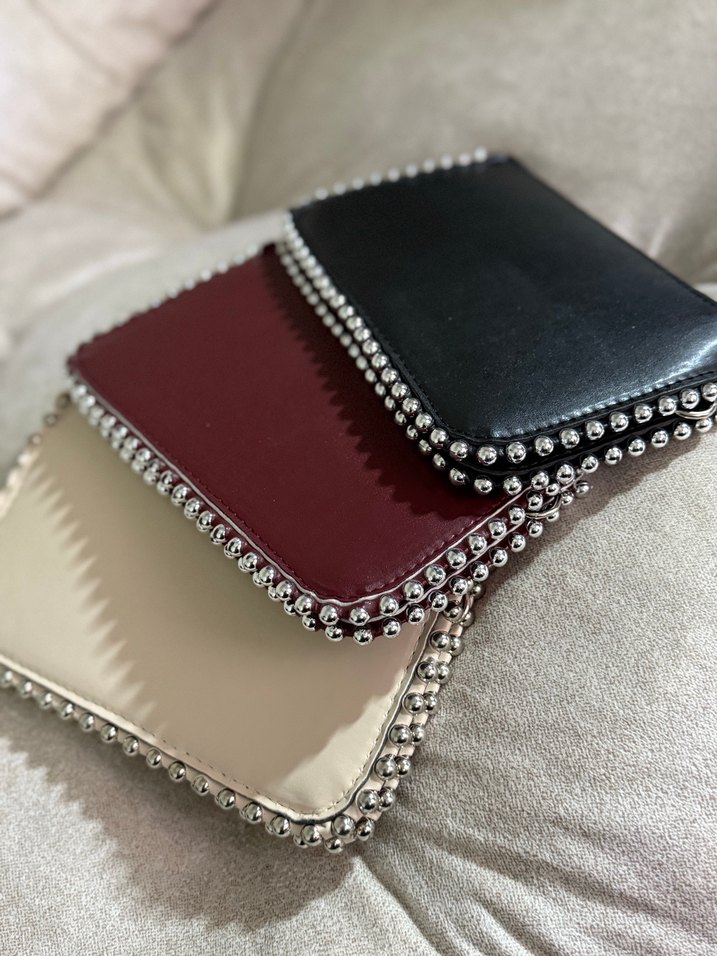 Askılı çanta İşlemeli Zincir Detaylı Deri Kadın Clutch - Görsel 2