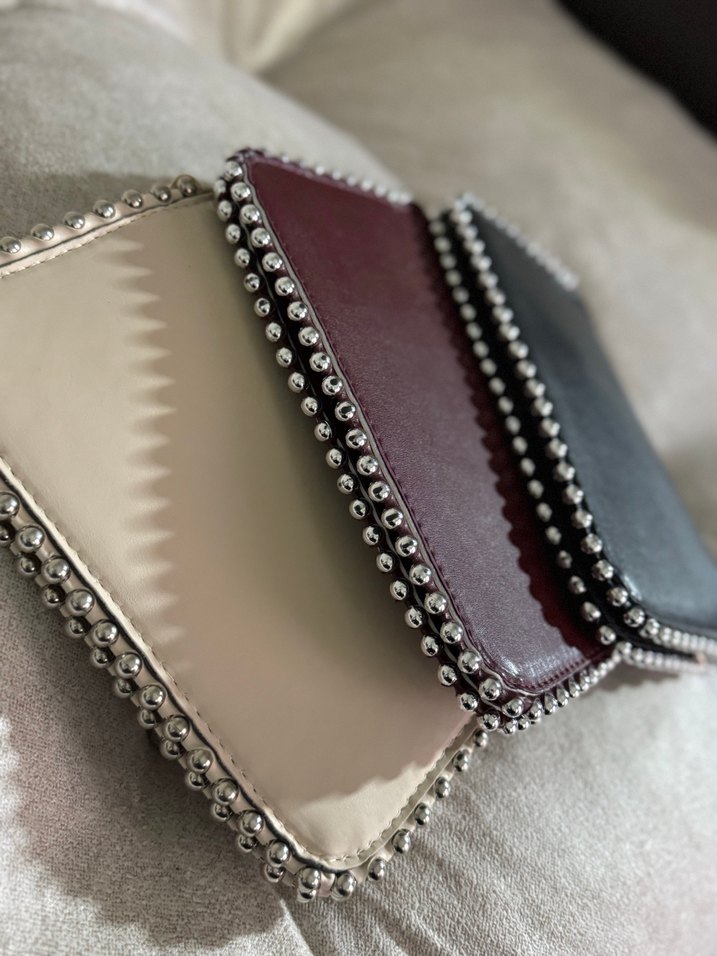 Askılı çanta İşlemeli Zincir Detaylı Deri Kadın Clutch - Görsel 3