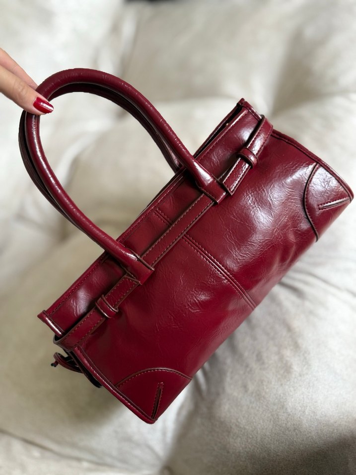 Prada Bordo Deri Kadın Çanta - Modern Klasik - Görsel 2