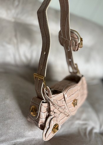 Manc Pembe Yılan Derisi Desenli Deri Kadın Çanta - Görsel 6