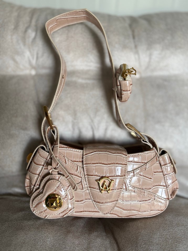 Manc Pembe Yılan Derisi Desenli Deri Kadın Çanta - Görsel 4