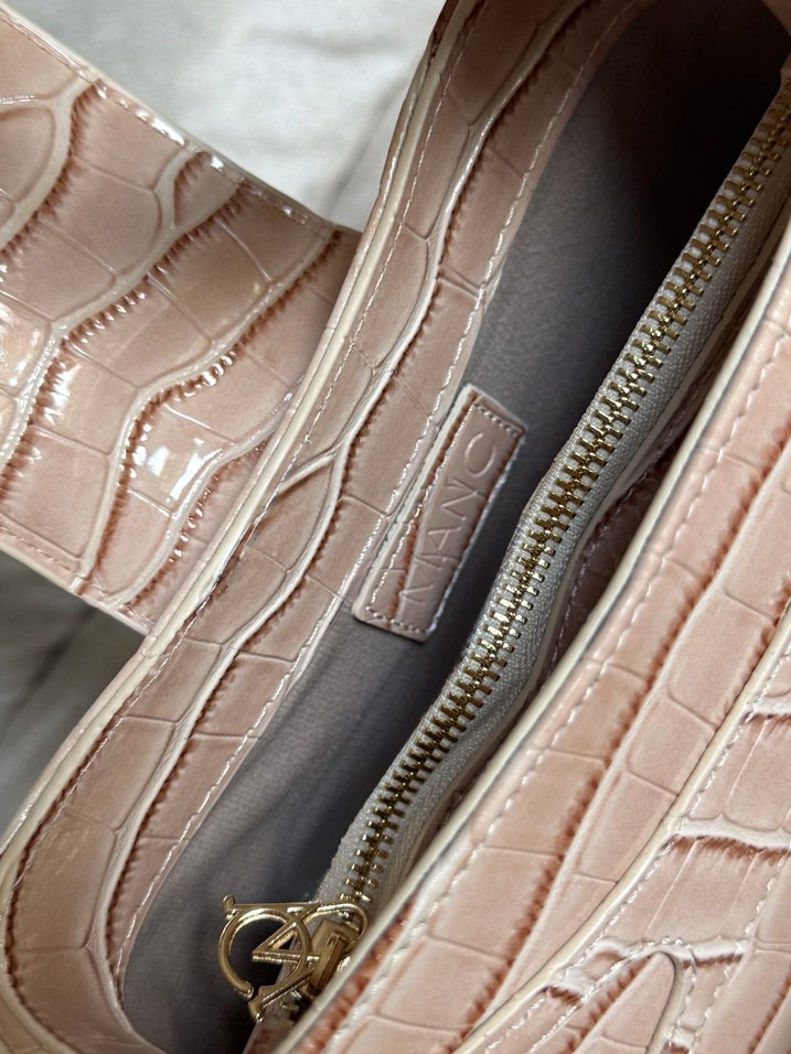 Manc Pembe Yılan Derisi Desenli Deri Kadın Çanta - Görsel 2