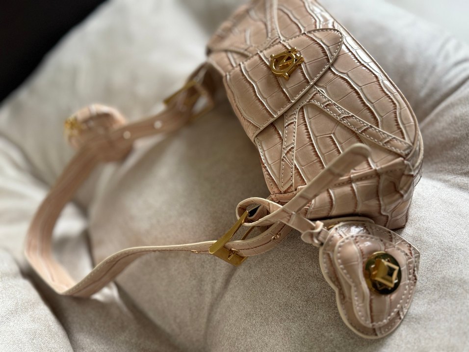 Manc Pembe Yılan Derisi Desenli Deri Kadın Çanta - Görsel 5