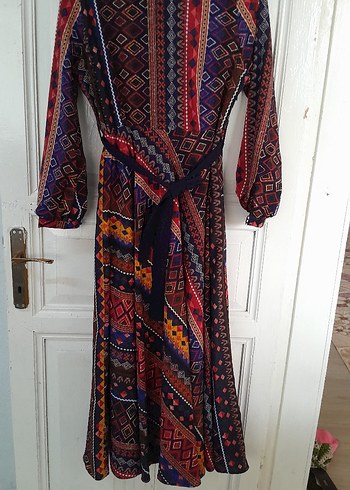 Uzun Desenli Bohem Kadın Elbise - Görsel 2